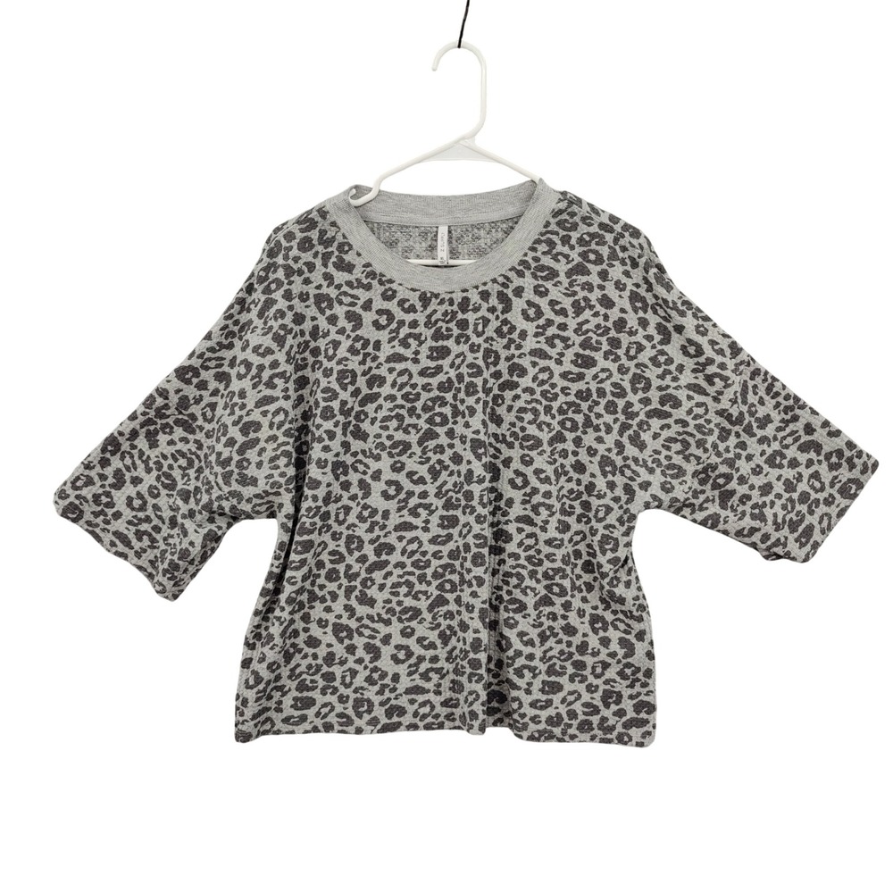 Z Supply Womens Indie Boxy Leopard Animal Chic Mob Wife Waffle Knit Top XL‎ Gray